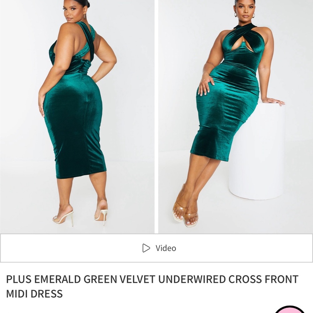 PrettyLittleThing Emerald Green Velvet Midi Dress